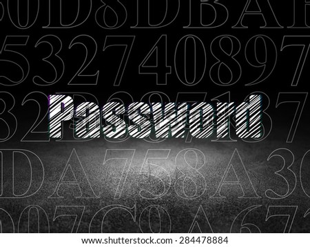 Safety concept: Glowing text Password in grunge dark room with Dirty Floor, black background with  Hexadecimal Code, 3d render