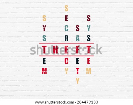 Safety concept: Painted red word Theft in solving Crossword Puzzle, 3d render