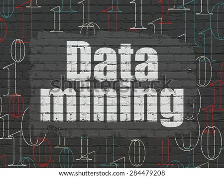 Data concept: Painted white text Data Mining on Black Brick wall background with  Binary Code, 3d render