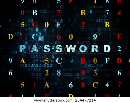 Privacy concept: Pixelated blue text Password on Digital wall background with Hexadecimal Code, 3d render