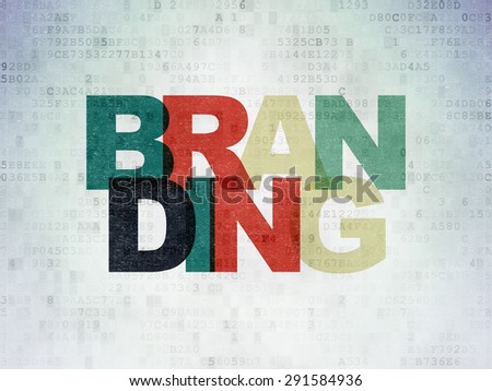 Advertising concept: Painted multicolor text Branding on Digital Paper background, 3d render