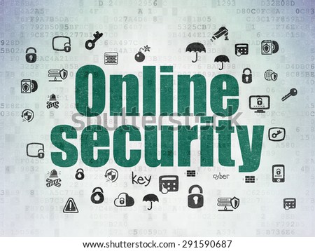 Protection concept: Painted green text Online Security on Digital Paper background with  Hand Drawn Security Icons, 3d render