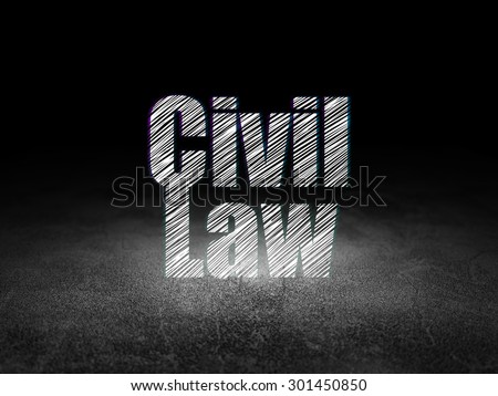 Law concept: Glowing text Civil Law in grunge dark room with Dirty Floor, black background, 3d render