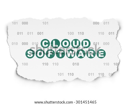 Cloud networking concept: Painted green text Cloud Software on Torn Paper background with  Binary Code, 3d render