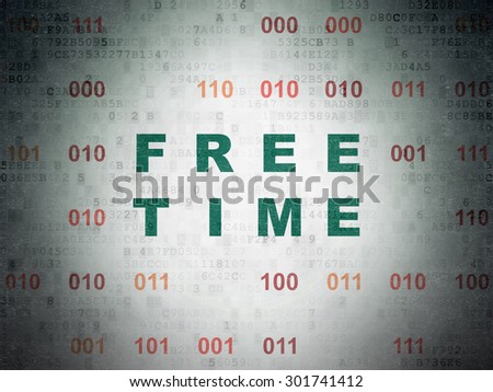Time concept: Painted green text Free Time on Digital Paper background with Binary Code, 3d render