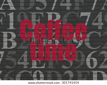 Timeline concept: Painted red text Coffee Time on Black Brick wall background with  Hexadecimal Code, 3d render