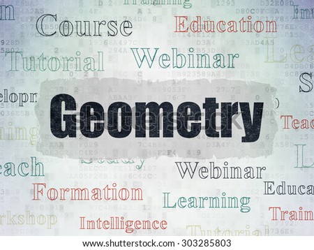 Learning concept: Painted black text Geometry on Digital Paper background with   Tag Cloud, 3d render