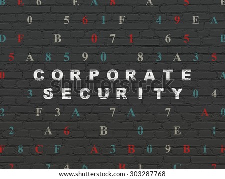 Security concept: Painted white text Corporate Security on Black Brick wall background with Hexadecimal Code, 3d render