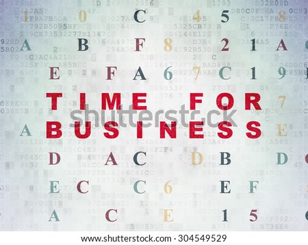 Time concept: Painted red text Time for Business on Digital Paper background with Hexadecimal Code, 3d render
