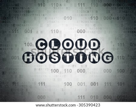Cloud networking concept: Painted black text Cloud Hosting on Digital Paper background with Binary Code, 3d render