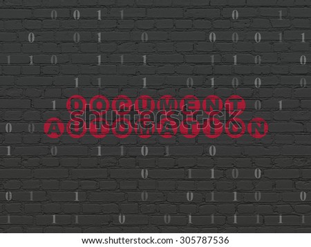 Business concept: Painted red text Document Automation on Black Brick wall background with Binary Code, 3d render