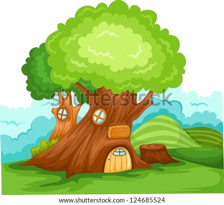 illustration landscape tree house vector