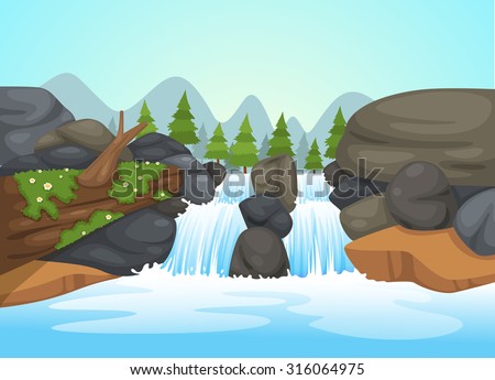 illustration of  waterfall landscape vector