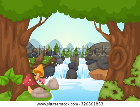 illustration of waterfall landscape vector
