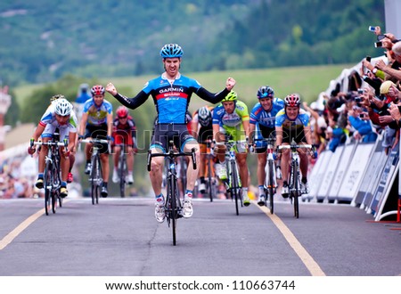 TELLURIDE, CO - AUG 20: Tyler Farrar wins stage 1 of the USA Pro Cycling Challenge in Telluride, CO on Aug 20, 2012