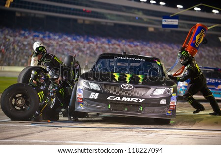 DALLAS, TX - NOVEMBER 03: Kyle Busch during a pit stop at the Nascar Nationwide Race at Texas Motorspeedway in Dallas, TX on November 03, 2012