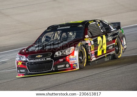 MIAMI, FL - Nov 14: Jeff Gordon wins the Coors Light Pole at the Nascar Sprint Cup Ford Ecoboost 400 Qualifying at Miami Speedway in Homestead, FL on November 14, 2014