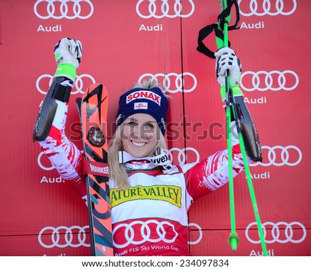 ASPEN, CO - November 29: Eva-Maria Brem wins the Audi FIS Ski World Cup Giant Slalom race in Aspen, CO on November 29, 2014
