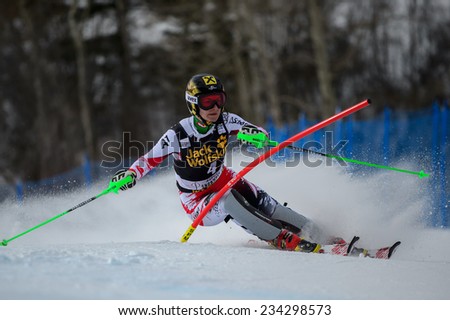 ASPEN, CO - November 30: Kathrin Zettel at the Audi FIS Ski World Cup  Slalom race in Aspen, CO on November 30, 2014