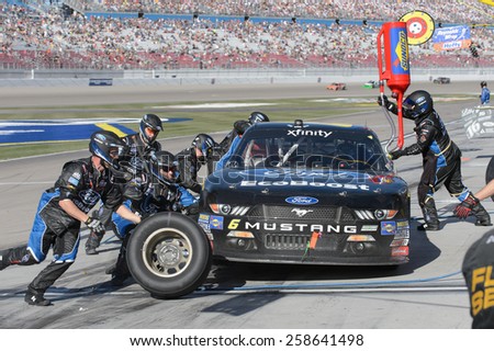 LAS VEGAS, NV - March 07: Pit Stop for Darrel Wallace Jr at the NASCAR Boyd Gaming 300 Xfinity race at Las Vegas Motor Speedway in Las Vegas, NV on March 07, 2015