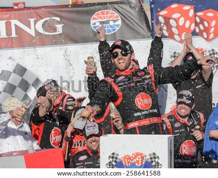 LAS VEGAS, NV - March 07: Austin Dillon celebrates winning te NASCAR Boyd Gaming 300 Xfinity race at Las Vegas Motor Speedway in Las Vegas, NV on March 07, 2015
