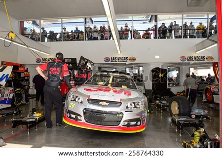 LAS VEGAS, NV - March 07: Jeff Gordon\'s car in the garage at the NASCAR Sprint Kobalt 400 practice at Las Vegas Motor Speedway in Las Vegas on March 07, 2015