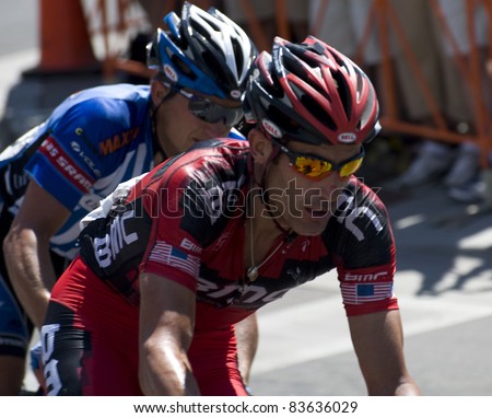 DENVER, CO - AUG 28: American cyclist George Hincapie of Team BMC at the 2011 USA Pro Cycling Challenge in Denver, Colorado on Aug 28, 2011