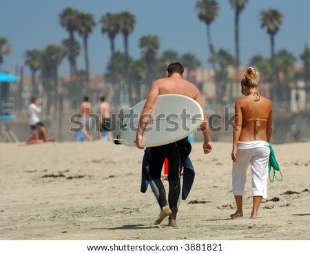 Couple Walking ALong Beach in Southern California