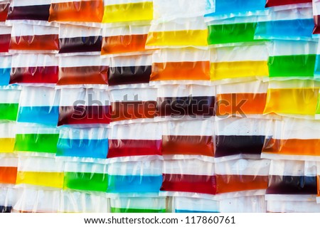 Colorful water in the plastic bag