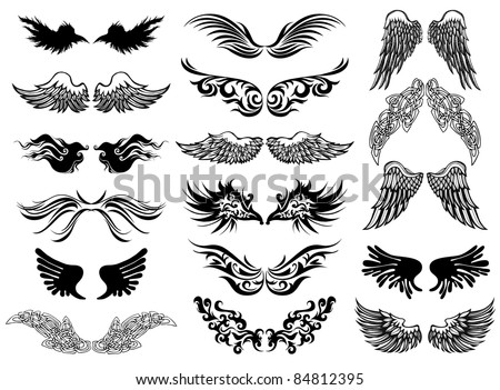 Eagle Wings Drawing on Wings Tattoo Vector Set   84812395   Shutterstock