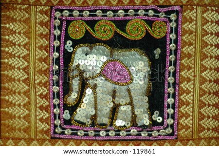 Elephant motif on sequined pillow case in Bangkok, Thailand