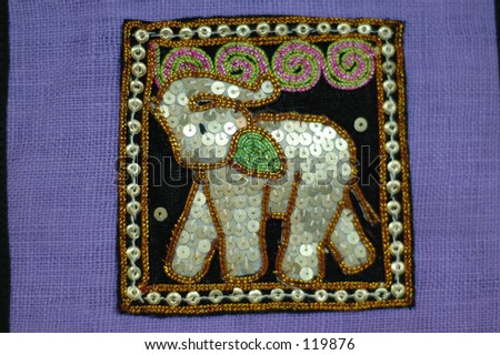 Elephant motif on sequined pillow case in Bangkok, Thailand