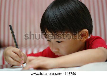 5-year old Chinese boy, learning to write