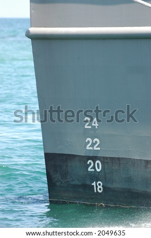 Depth markers on a military boat