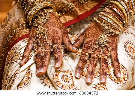  application of henna as skin decoration in Indian Wedding