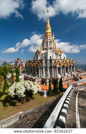 Beautiful pagoda on the top of high hill in Chiangrai, Thailand