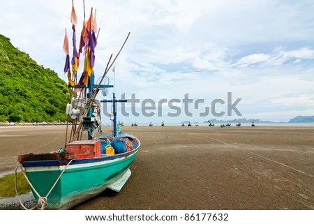 group of fishing boats on the beach, Thailand