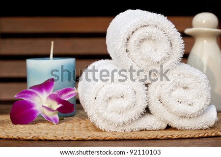 Spa, face towel and flower, candle