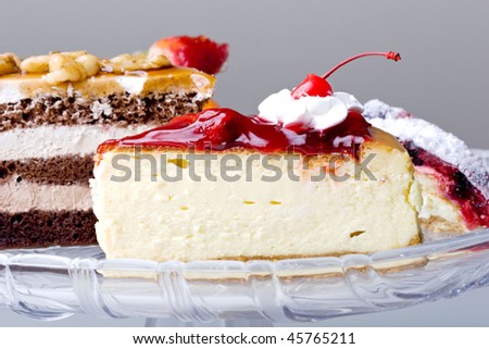 Delicious beautiful gourmet cherry cheese cake on a plate