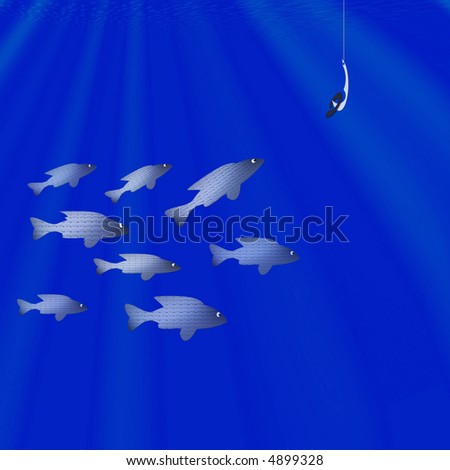 Fish looking at a hook with bait