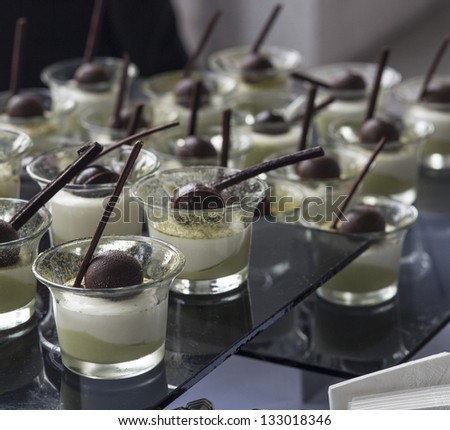 Many delicious desserts at restaurant buffet