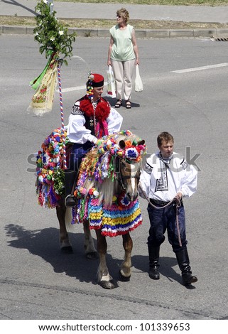 VLCNOV, CZECH REPUBLIC Ã¢Â?Â? MAY 27, 2007 Ã¢Â?Â? Horseman from king\'s company during celebration Ride of the kings on May 27, 2007, Vlcnov. Celebration is on UNESCO list of Intangible Cultural Heritage.