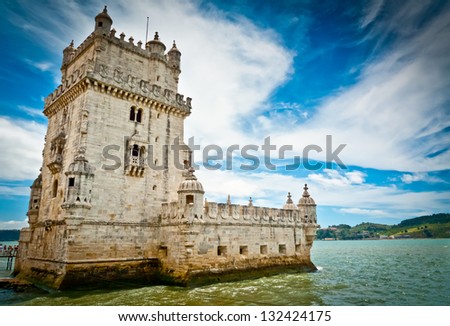 Belem Tower On Tagus River, Belem, Lisbon, Portugal. Unesco World Heritage Site.