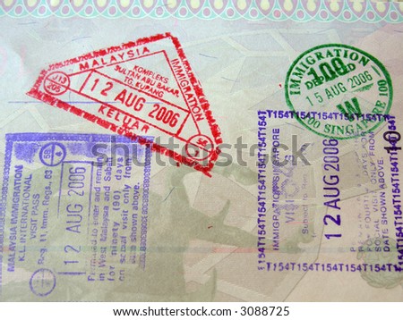 Passport page with asian countries stamps
