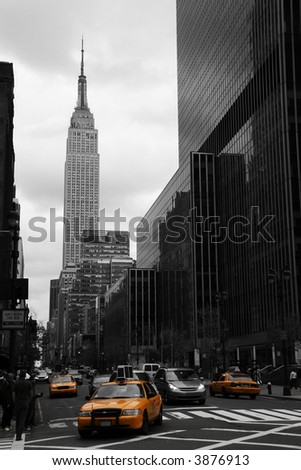 Yellow taxis on 35th street, Manhattan, New York