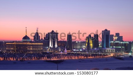 Astana capital of Kazakhstan winter evening skyline