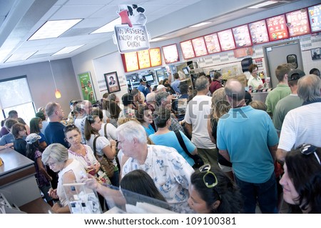 PENSACOLA, FL - AUGUST 1: Patrons shop at Chick-Fil-A restaurant in Pensacola, FL, on August 1, 2012 on national Day of Support following backlash from the owner supporting traditional marriage.