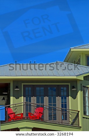 Coastal Home with For Rent Sign In Background