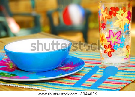 Tropical Place Setting on Deck, Ready for Entertaining
