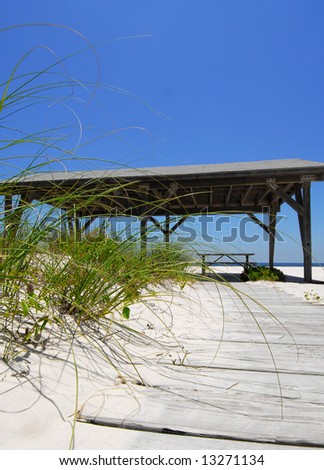 Covered beach pavilion on pretty beach